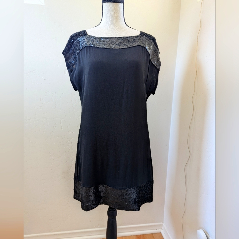French Connection black beaded and sequin mini dress size 6